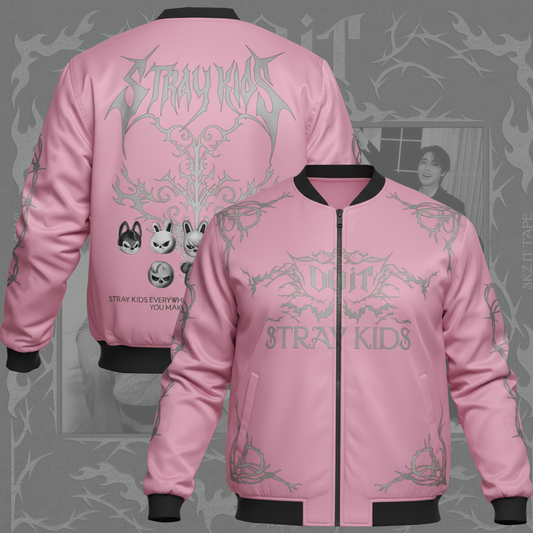 Stray Kids DO IT Love Pink Heart EVIL Skzoo Bomber Jacket Gift for Stay