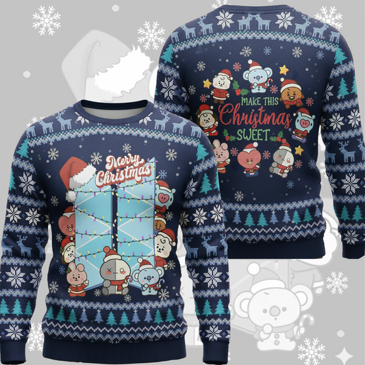 Cute BT21 Merry Christmas Ugly Sweater Gift For Fans