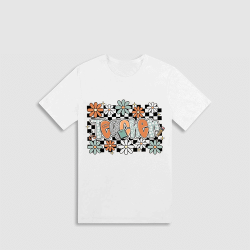A white t-shirt with a graphic design featuring a floral pattern and the word "Toxo" written in a stylized font.