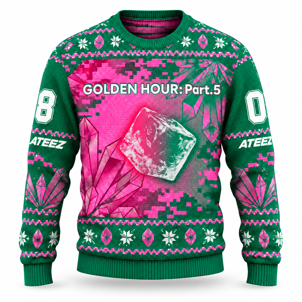 ATEEZ Golden Hour Part 5 Custom Name Ugly Christmas Sweater, Personalized ATINY Holiday Gift