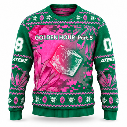 ATEEZ Golden Hour Part 5 Custom Name Ugly Christmas Sweater, Personalized ATINY Holiday Gift
