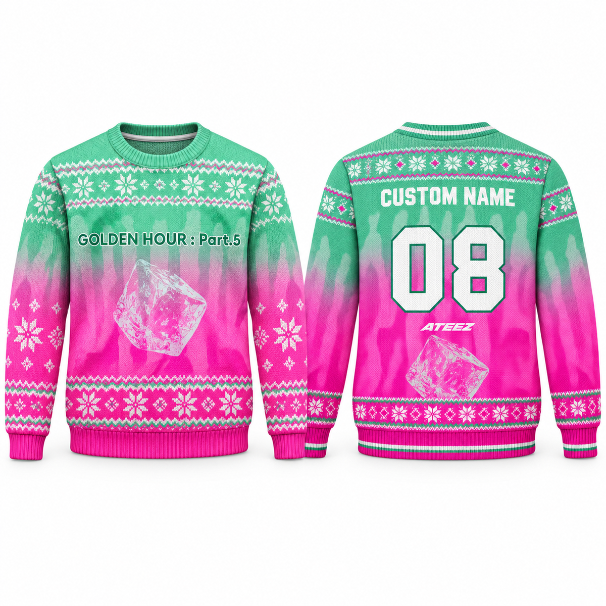 ATEEZ Golden Hour Part.5 Custom Name Ugly Christmas Sweater, Personalized ATINY Gift