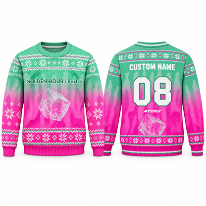 ATEEZ Golden Hour Part.5 Custom Name Ugly Christmas Sweater, Personalized ATINY Gift