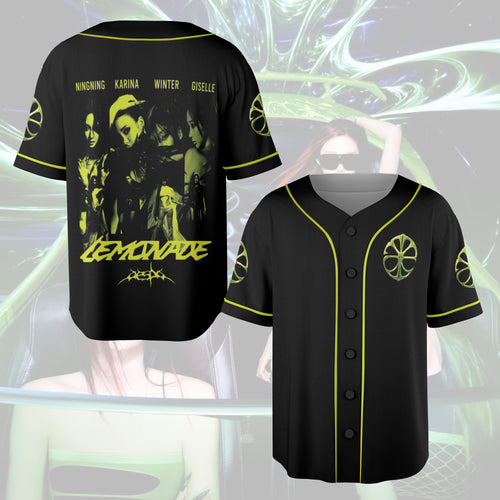Retro Aespa Lemonade Baseball Jersey, Aespa Inspired Kpop Fan Jersey, Vintage Concert Outfit, Summer Tour Gift For Fans
