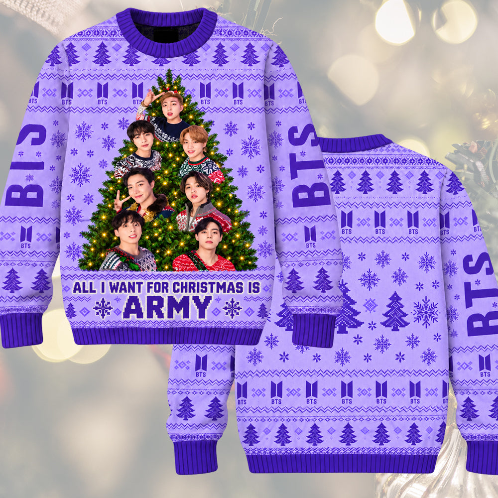 BTS Purple Christmas Ugly Sweater 2026, OT7 Urlaubspullover, Weihnachtsgeschenk für ARMY-Fans