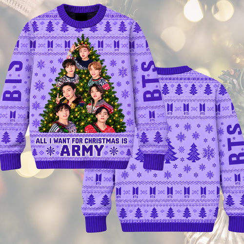 BTS Purple Christmas Ugly Sweater 2026, OT7 Urlaubspullover, Weihnachtsgeschenk für ARMY-Fans