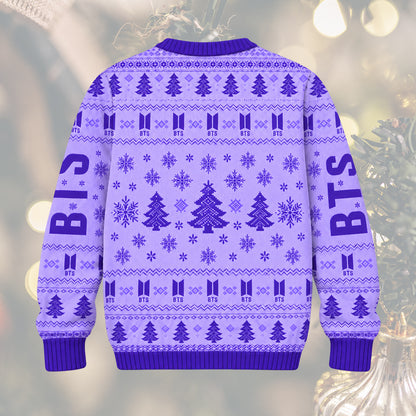 BTS Purple Christmas Ugly Sweater 2026, OT7 Urlaubspullover, Weihnachtsgeschenk für ARMY-Fans