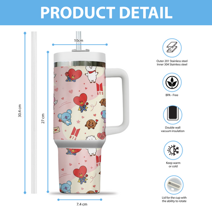 BTS BT21 Valentine Gift, Cute 40oz Tumbler For Lovers & Fans