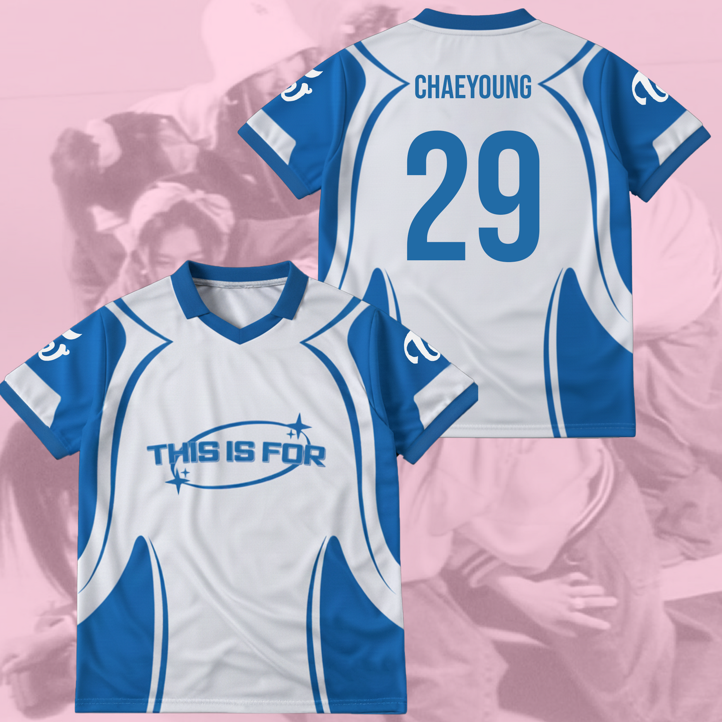 Twice This Is For Dynamic Blue White Winged Neck Baseball Shirt