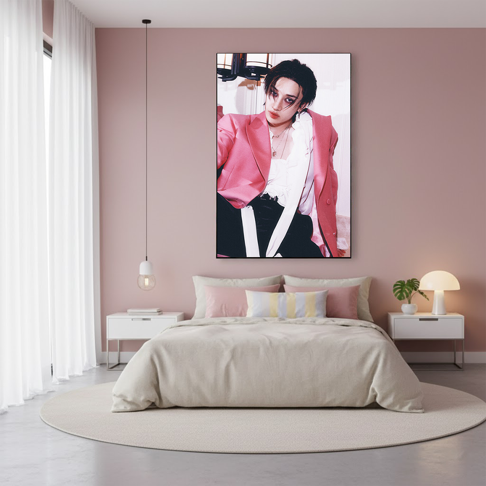Bang Chan DO IT Album Canvas – Stray Kids Leader K-Pop Wall Art, Aesthetic Pink Outfit Photo, Gift for STAY