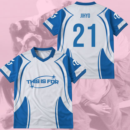 Twice This Is For Dynamic Blue White Winged Neck Baseball Shirt