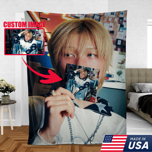 WAVESTEEᵀᴹ Jongseob P1Harmony Custom Kpop Blanket, Personalized Photo Throw Blanket Gift for Fans