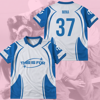 Twice This Is For Dynamic Blue White Winged Neck Baseball Shirt