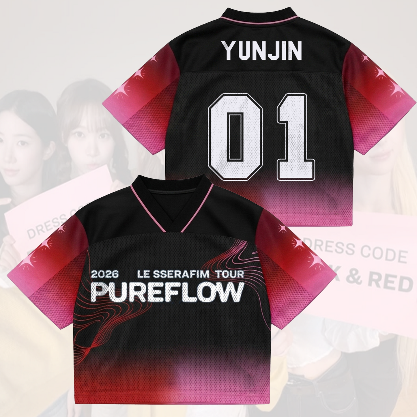 Le Sserafim Pure FLow World Tour Mixed Mesh Jersey Gift For Fans