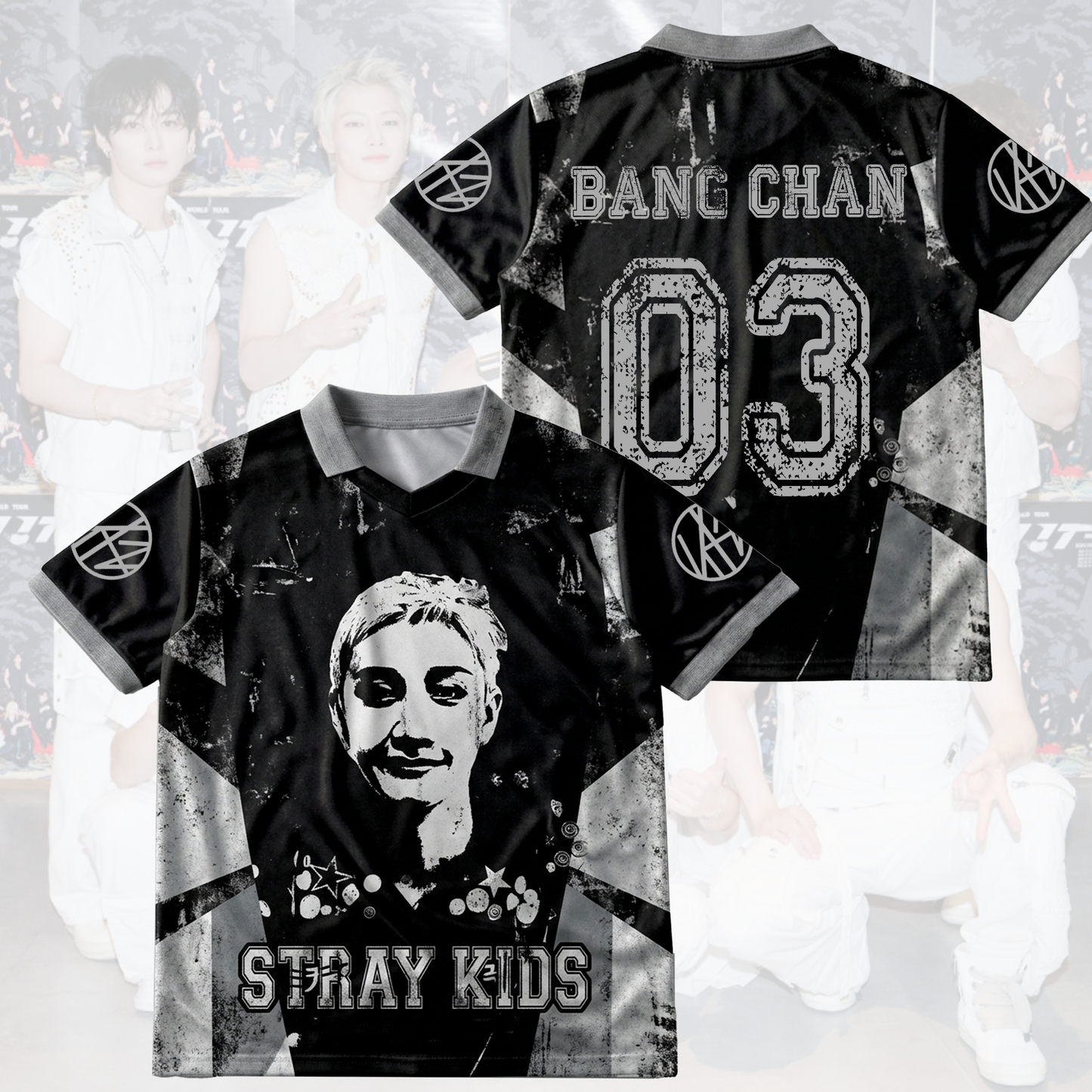 Stray Kids Distressed Dark Grunge Winged Neck Baseball Shirt  K-Pop Streetwear Merch Gift For Stay