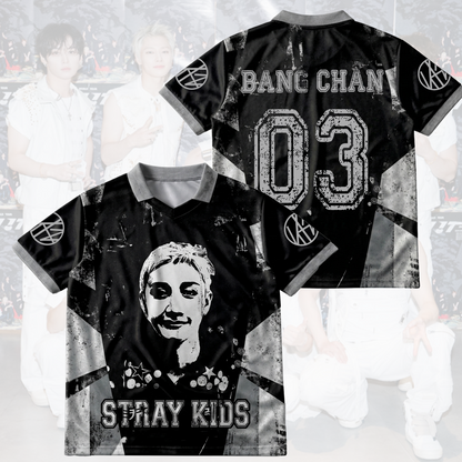 Stray Kids Distressed Dark Grunge Winged Neck Baseball Shirt  K-Pop Streetwear Merch Gift For Stay