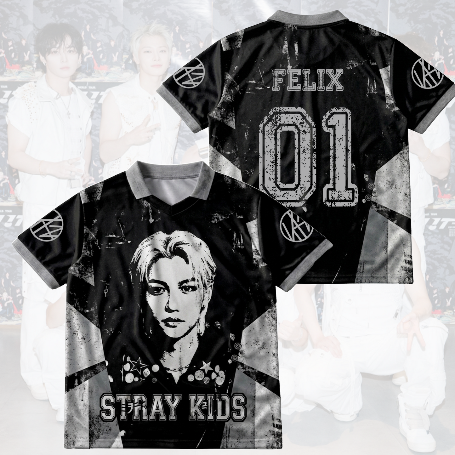 Stray Kids Distressed Dark Grunge Winged Neck Baseball Shirt  K-Pop Streetwear Merch Gift For Stay