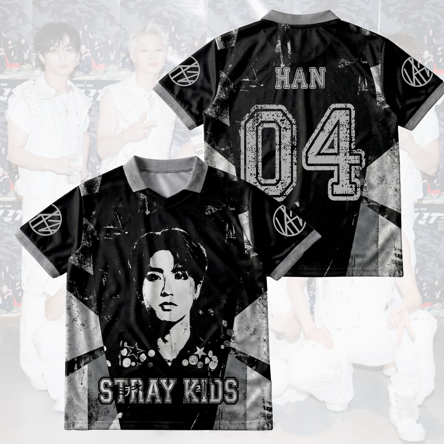 Stray Kids Distressed Dark Grunge Winged Neck Baseball Shirt  K-Pop Streetwear Merch Gift For Stay