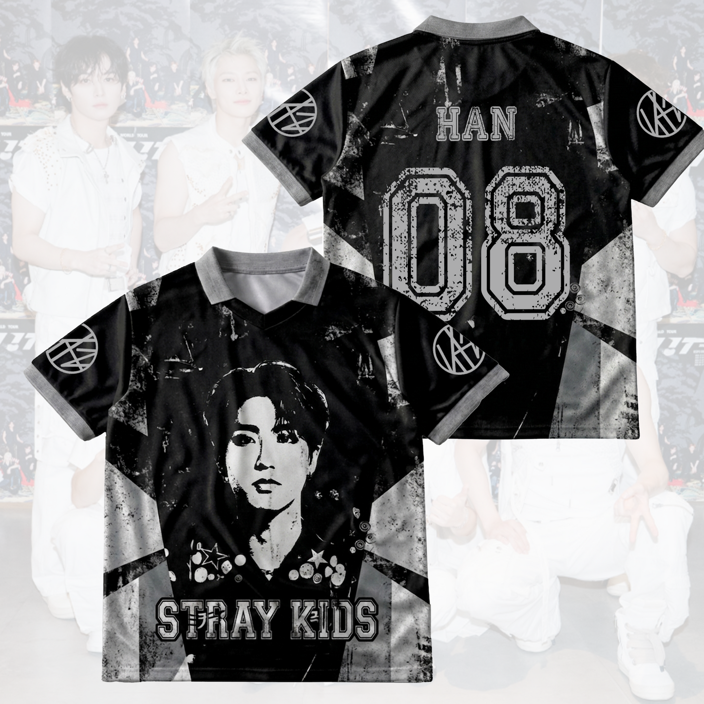 Stray Kids Distressed Dark Grunge Winged Neck Baseball Shirt  K-Pop Streetwear Merch Gift For Stay