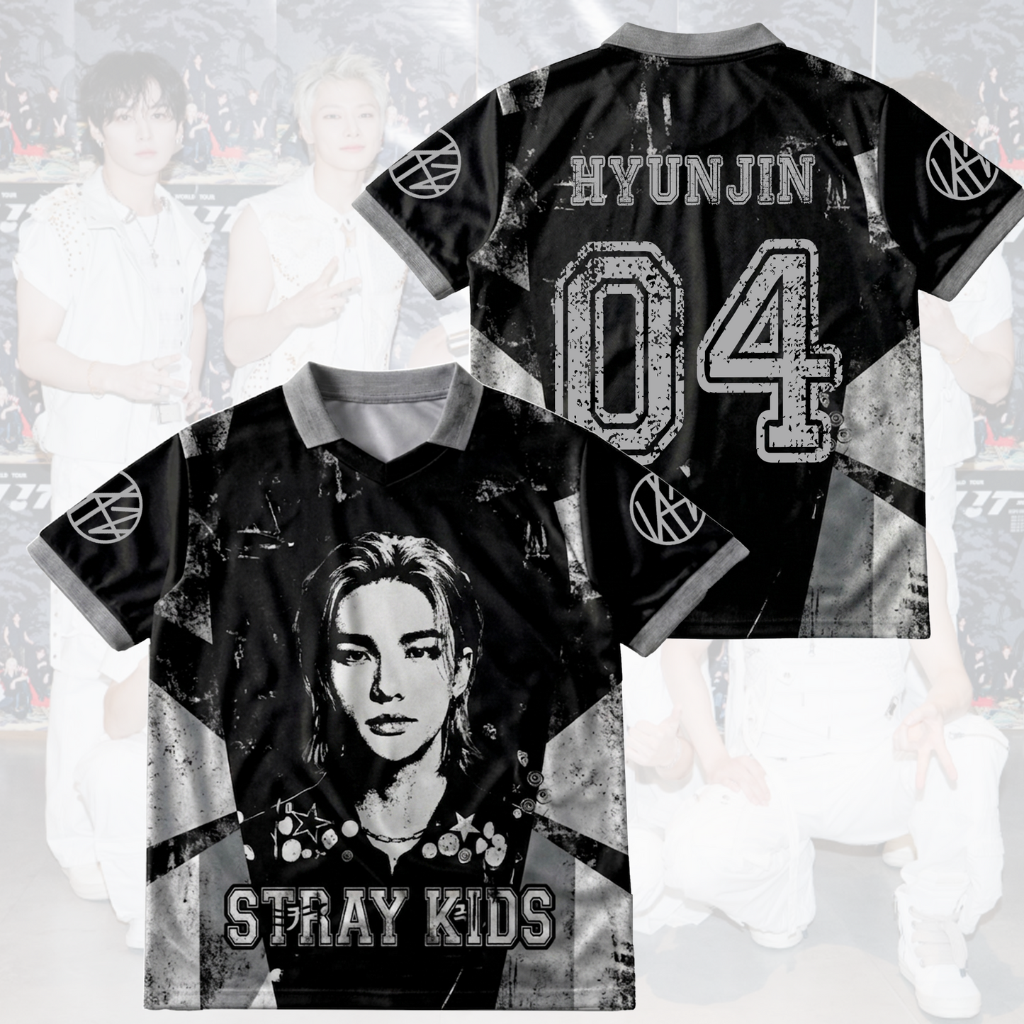Stray Kids Distressed Dark Grunge Winged Neck Baseball Shirt  K-Pop Streetwear Merch Gift For Stay