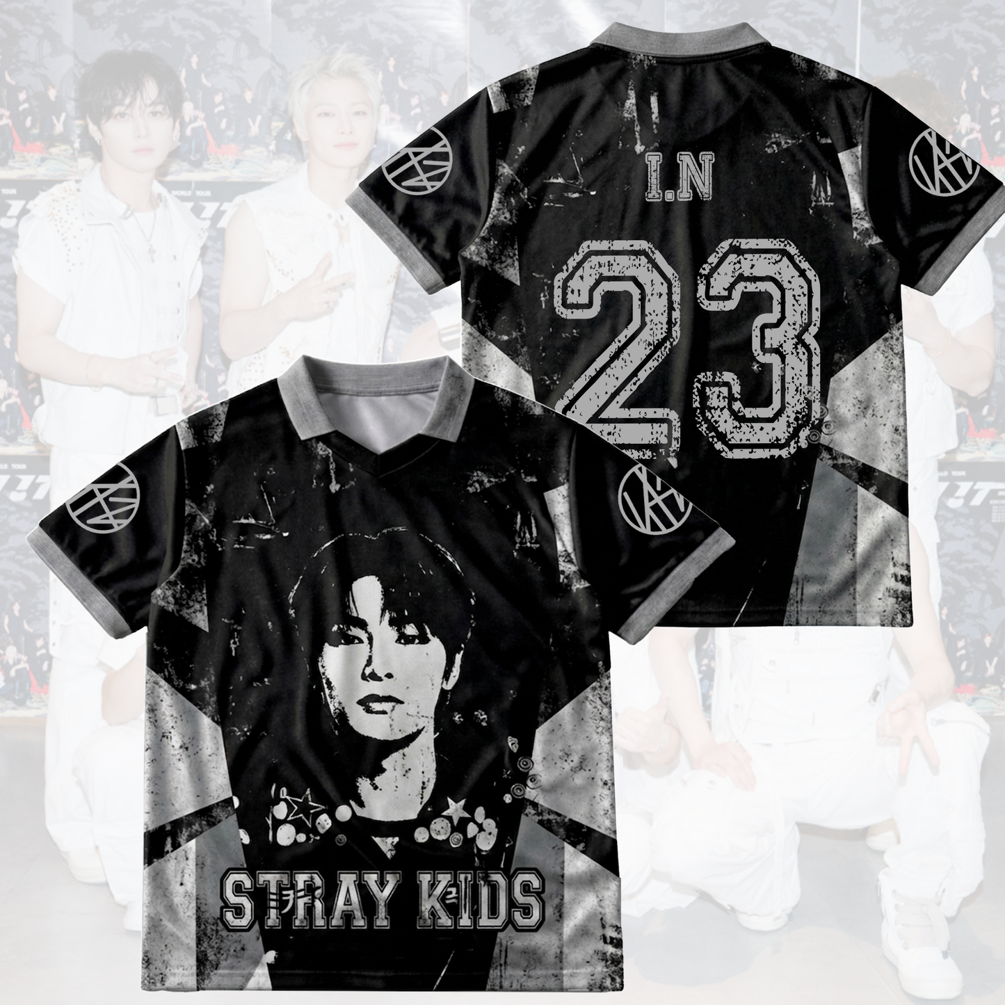 Stray Kids Distressed Dark Grunge Winged Neck Baseball Shirt  K-Pop Streetwear Merch Gift For Stay