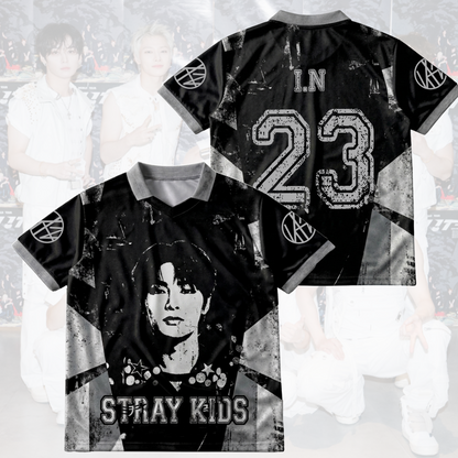 Stray Kids Distressed Dark Grunge Winged Neck Baseball Shirt  K-Pop Streetwear Merch Gift For Stay