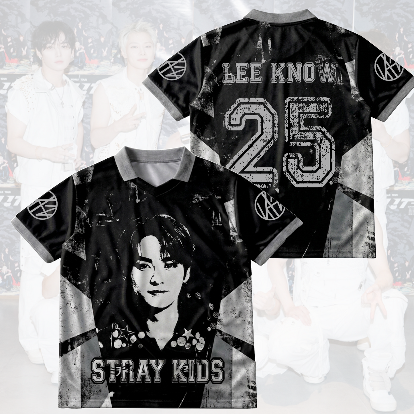 Stray Kids Distressed Dark Grunge Winged Neck Baseball Shirt  K-Pop Streetwear Merch Gift For Stay