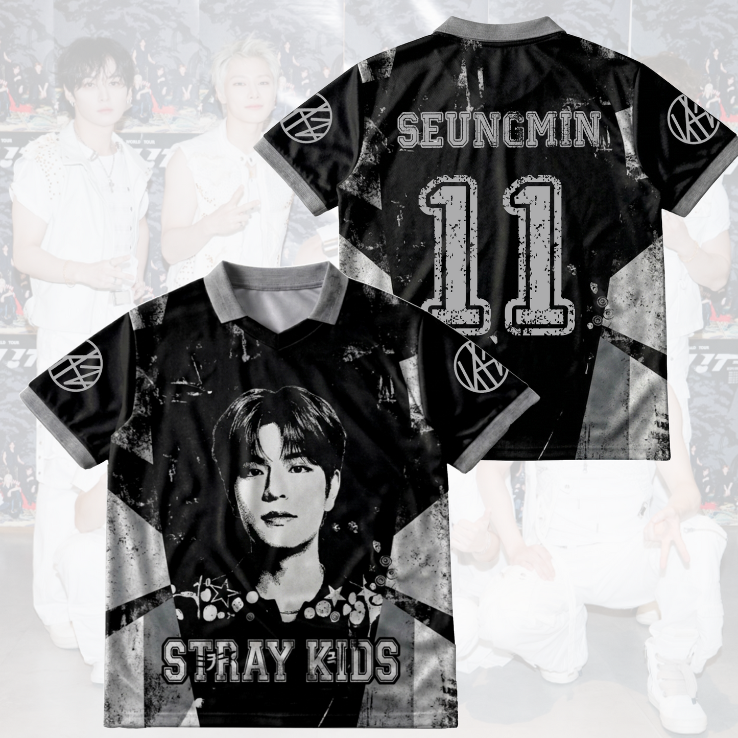 Stray Kids Distressed Dark Grunge Winged Neck Baseball Shirt  K-Pop Streetwear Merch Gift For Stay