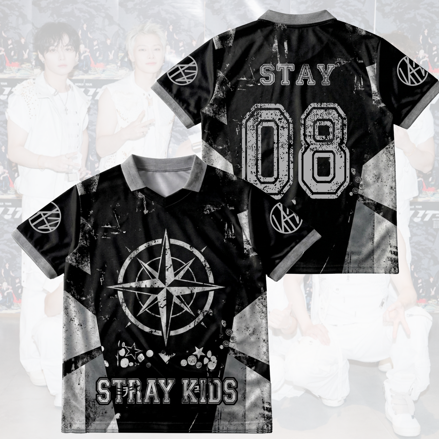 Stray Kids Distressed Dark Grunge Winged Neck Baseball Shirt  K-Pop Streetwear Merch Gift For Stay
