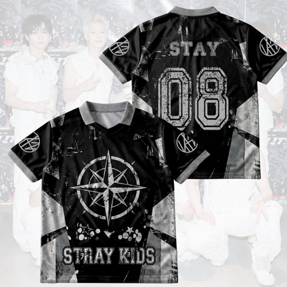 Stray Kids Distressed Dark Grunge Winged Neck Baseball Shirt  K-Pop Streetwear Merch Gift For Stay