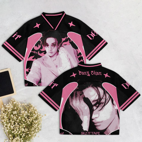 Bang Chan SKZ Vintage Mesh Jersey, K-Pop Retro Graphic Mesh Jersey Football