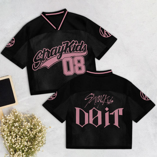 Stray Kids Black Mesh Jersey, DOIT 08 Kpop Streetwear Shirt