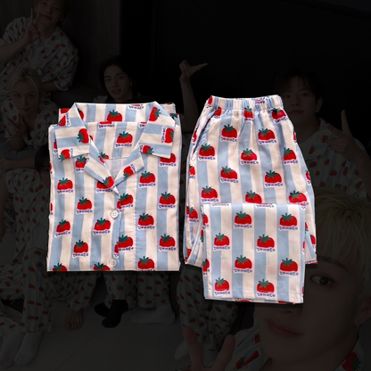 Cute Stray Kids Tomato Striped Pajamas SKZ Matching Lounge Set Gift For Stay