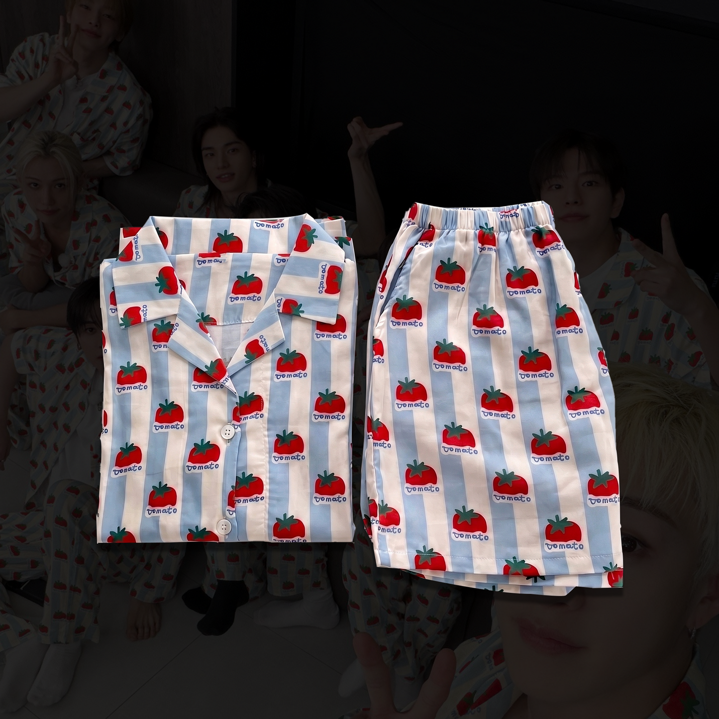 Cute Stray Kids Tomato Striped Pajamas SKZ Matching Lounge Set Gift For Stay