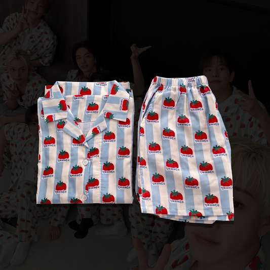 Cute Stray Kids Tomato Striped Pajamas SKZ Matching Lounge Set Gift For Stay