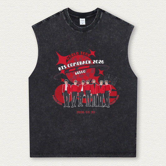 BTS World Tour 2026 Vintage Washed Tank Top – K-Pop Streetwear Unisex