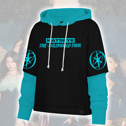 Fierce The Wildworld Tour Katseye Cyberpunk Neon Teal Shortstop Hoodie Gift for Fans