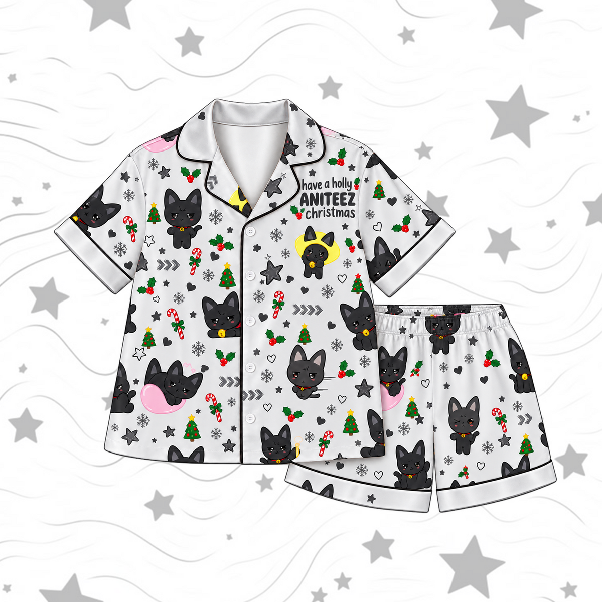 Merry Have A Holly ANITEEZ Christmas ATEEZ Club San Byeolmon Mascot Ugly Christmas Pajama Set For Atiny