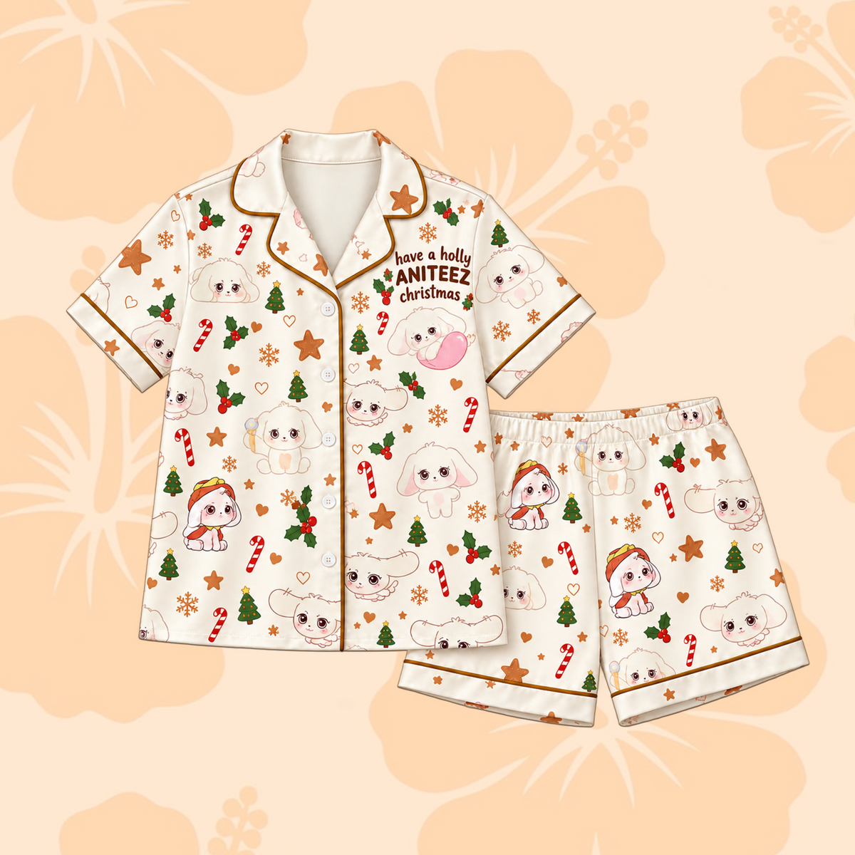 Cozy Have A Holly ANITEEZ Christmas ATEEZ Club Wooyoung Woofang Mascot Ugly Christmas Pajama Set For Atiny