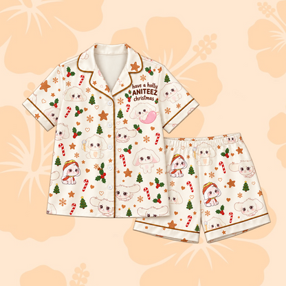 Cozy Have A Holly ANITEEZ Christmas ATEEZ Club Wooyoung Woofang Mascot Ugly Christmas Pajama Set For Atiny