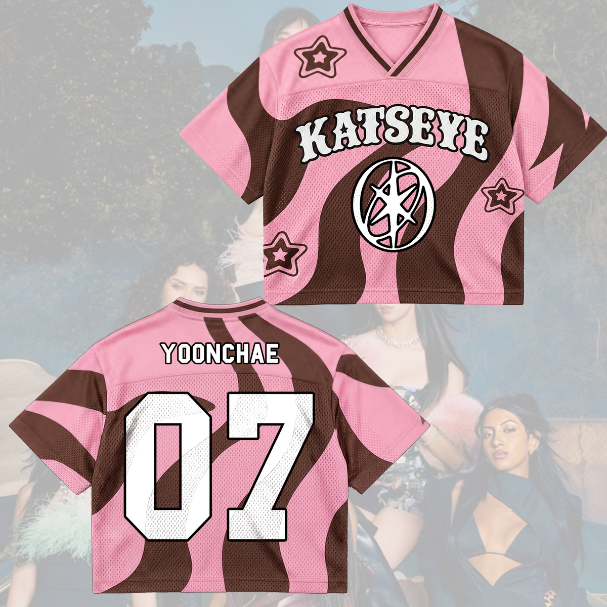 KATSEYE The Wildworld Tour Candy Pink Brown Swirl Wavy Mixed Mesh Jersey Fan Gifts