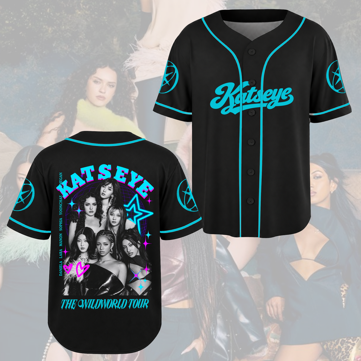 Katseye The Wildworld Tour Cyberpunk Neon Teal Baseball Jersey Gift for Fans