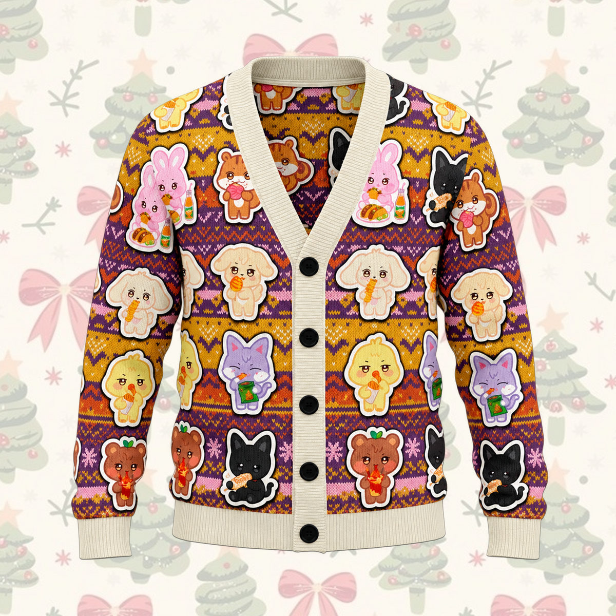 Cozy ATEEZ All Members Mascot Fair Isle Knitted Cardigan For Atiny