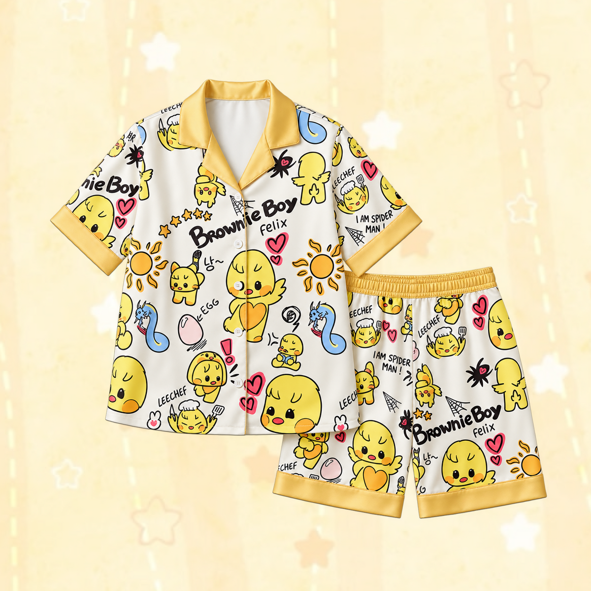 Lovely Stray Kids Club Felix BbokAri Mascot Pastel Doodle Pajama Set For Stay
