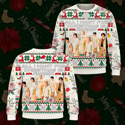 P1Harmony Christmas Ugly Sweater Floral All I Want For Christmas Is P1Harmony Sweatshirt Gift For Fans