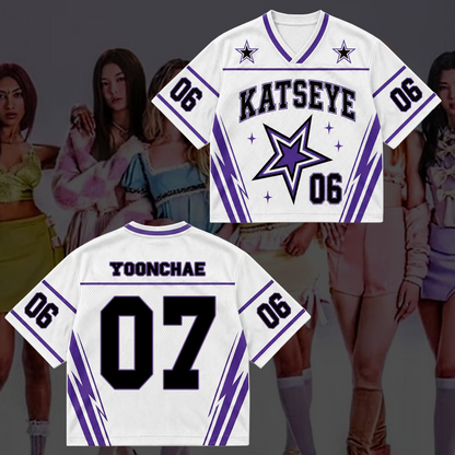 Sporty Purple KATSEYE Mixed Mesh Jersey Wild Tour Outfit Gift For Fans