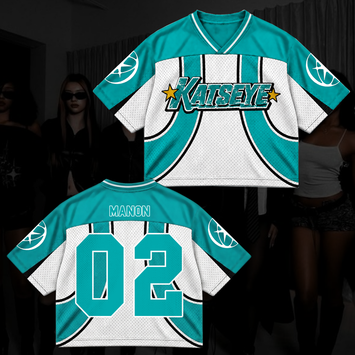 Katseye Wildworld Tour Retro Sporty Teal White Mixed Mesh Jersey Outfit For Eyekons