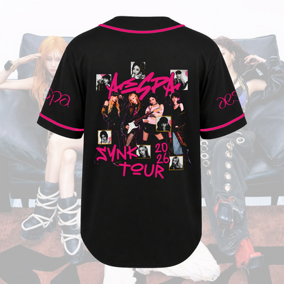 Aespa SYNK World Tour 2026 Baseball Jersey Black & Pink Kpop Merch Gift For Fans