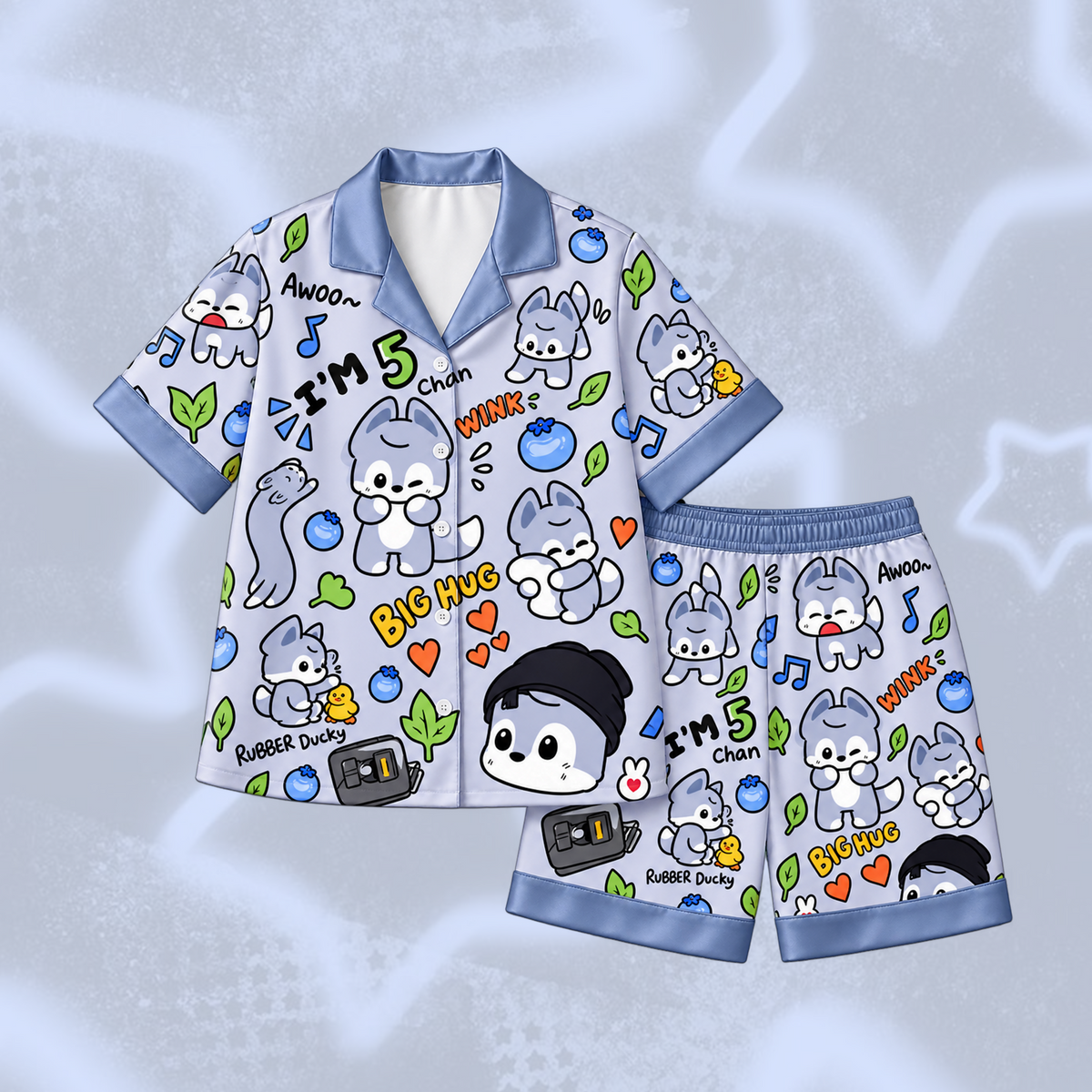 Charming Stray Kids Club Bang Chan Wolf Chan Mascot Pastel Doodle Pajama Set For Stay