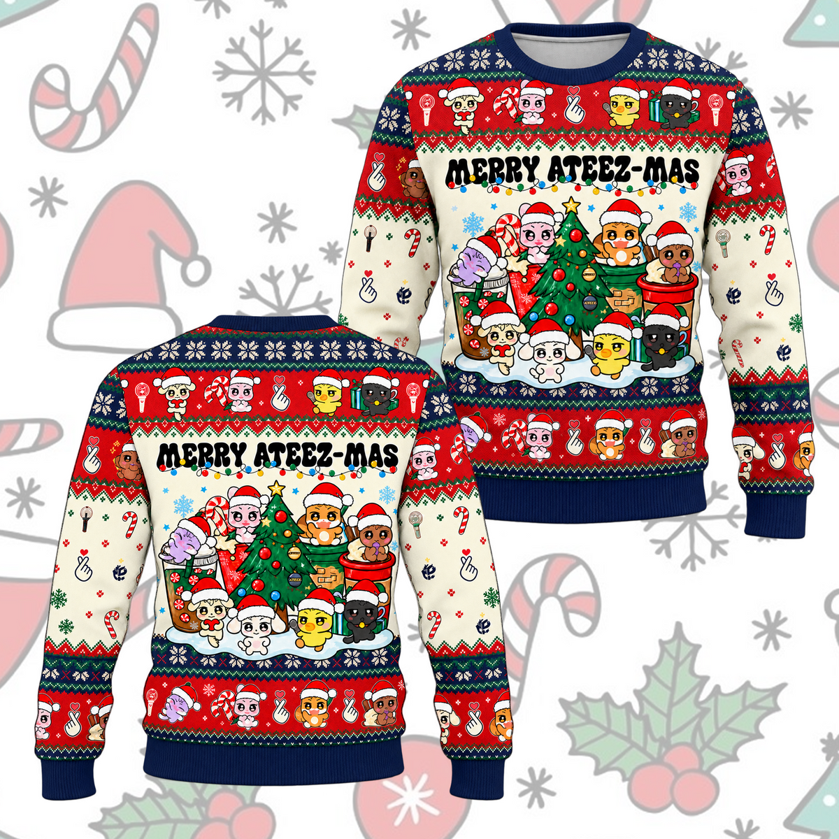 ATEEZ Christmas Ugly Sweater Merry Ateez-Mas Blue Collar Sweatshirt Gift For Fans